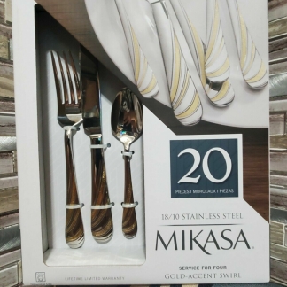 Mikasa Gold Accent Swirl 20pc 18/10 stainless steel serving for four