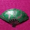 Vintage Siam Sterling Silver Green Enamel Fan Style Oriental Dancers Brooch Pin