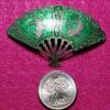 Vintage Siam Sterling Silver Green Enamel Fan Style Oriental Dancers Brooch Pin - Image 2