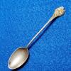 antique / vintage sterling silver coffe spoon with grooved handle and flowr end